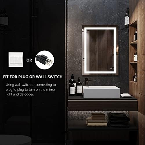 smartrun 24x36 Инчов Led Огледало за баня с осветление, Бесступенчатые Затемняемые Стенни Тоалетни Огледала с