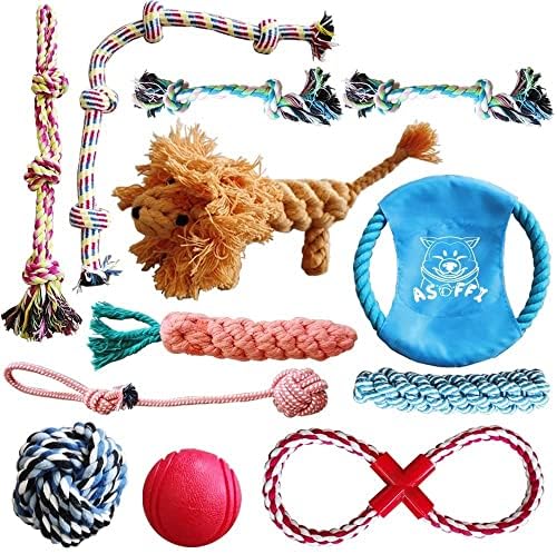 Детски играчки за дъвчене за кучета ASOFFI за Малки и Големи Кучета, 12 Опаковки Нетоксични Интерактивни Памучни