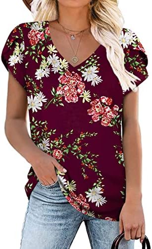 Женска Тениска с Къс ръкав Лято Есен От Памук с V Образно деколте Graphic Lounge Свободно, Намаляване, Блуза