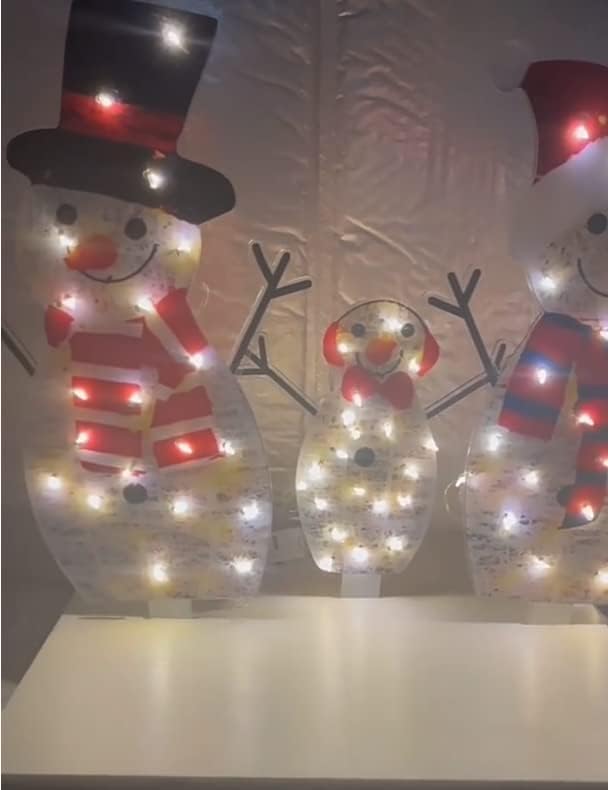 OUHOE 3 бр. Коледен Комплект снежни човеци С Подсветка За Украса на Двора, На Открито, Предварително Осветени Семеен