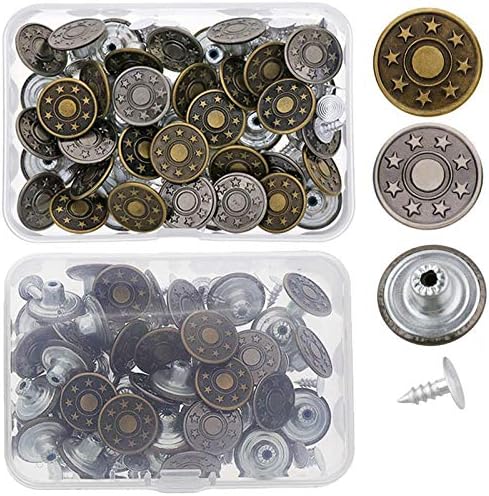 JEATHA 40 Комплекта Копчета за Дънки 17 мм, Метални Нажимные Бутони с Нитове и Кутия За Съхранение, Подмяна на Кожени якета за Бродерия, Бронз, Един Размер