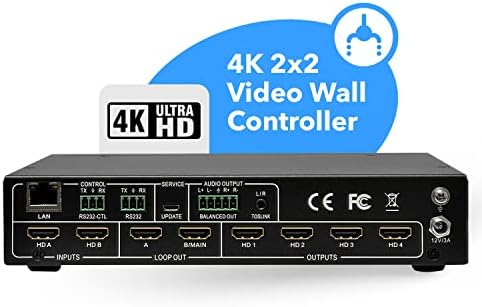 Контролер видеостены OREI 4K 2x2 С бесшовным процесор HDMI до UltraHD Professional с честота 60 Hz 4:4:4 8 бита - 2.0 HDMI, HDCP
