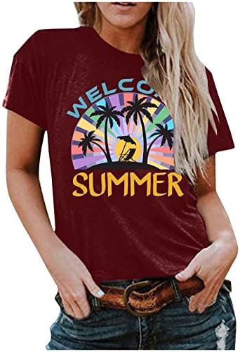 Плажни Кокосови Палми, Графични Ризи за Жени Хавайски Слънчев Почивка Топ Лятна Ваканция Тениски С Къс Ръкав Потник