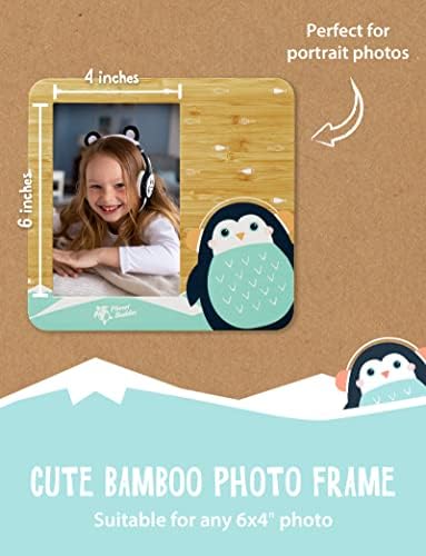 Рамка за снимки Planet Buddies 4x6 инча, рамка за снимка в стил Пингвин с ефект на дърво, Отделно Стоящи или Стенни,