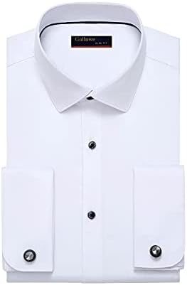 Мъжки Однотонная Риза Gollnwe Slim Fit с френски ръкавели От Еластичен Бамбук