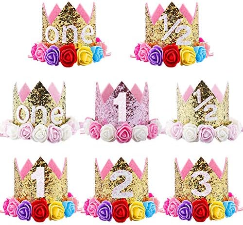 IWEMEK За Малки Момчета И Момичета Принцеса Тиара Короната на Номер Превръзка На Главата за 1-ви Рожден Ден Торта Шапка Златна