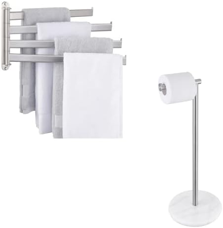 Закачалка за Кърпи KES за баня с размер 15,5 инча и Поставка за Тоалетна хартия от Мрамор, Матово покритие от Неръждаема