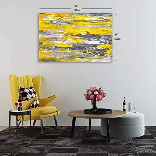 Платно на Стенно Изкуство, Абстрактни Жълто-Сиви Картини в Рамки за Спалня, Дневна, Офис, Декориране на Дома,
