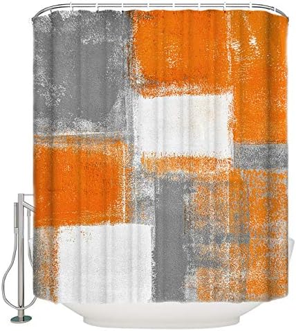 Геометрична Завеса за душ Burnt Orange Grey Леки Завеси за душ с 12 куки, направени в стила на съвременното изкуство в