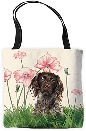 Забавна Чанта за Домашни Любимци Brittany Dog Мъкна С Цветя, Лотос, Холщовая Чанта През Рамо, Чанта за Пазаруване