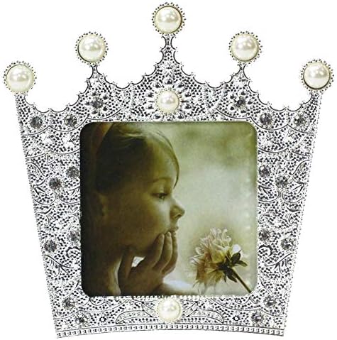 Сребърна Метална рамка за снимки 3x3 с украса от перли и Кристали, Royal Crown, Предназначена за настолен дисплей, Стъкло