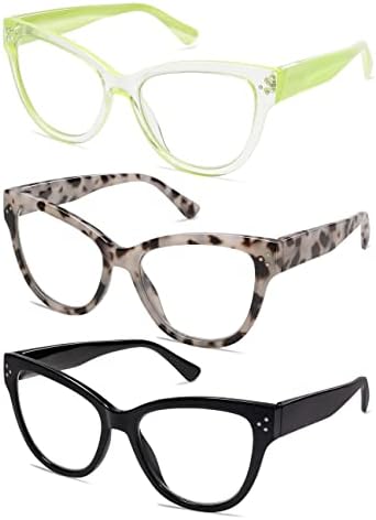 AMOMOMA, 3 опаковки на Модни Очила за четене с Кошачьим око за жените, Стилни Компютърни Ридеры в Синя Рамка Голям размер