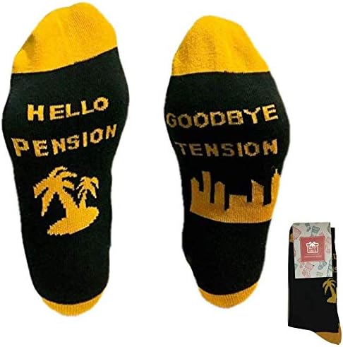 Забавни чорапи подарък за пенсиониране - Сбогом, Напрежение, Здравей, Пенсия - Унисекс, Един размер подходящ за всички,