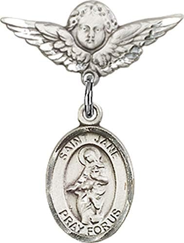Детски икона Jewels Мания за талисман на Свети Джейн от Валуа и пин Ангел с крила | Детски икона от сребро с талисман
