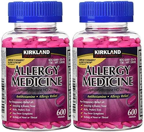 Името на лекарството от алергии Kirkland Димедрол HCI 25 mg - 600 таблетки на ден - 2 опаковки