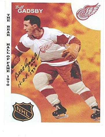 БИЛ ГЭДСБИ подписа Картичка Залата на славата Детройт Ред Уингс 1970 г. с Х на Оа Af - Снимки на НХЛ с автограф