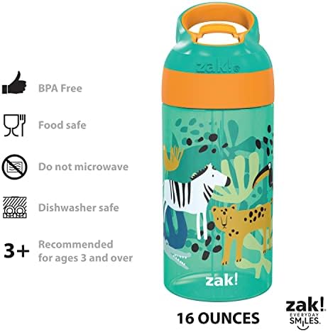 Бебешко шише за вода Ривърсайд Zak Designs на 16 унции с капак за чучур и вградена линия за носене, изработен от пластмаса,