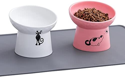 Набор от наклонени миск за котешки вода и храна, Отгледани Наклонени Купички за храна за котки, Керамични Купички