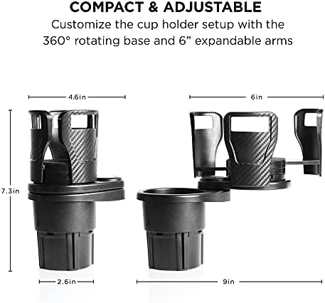 Безгранична двойна Поставка за чаши - Разтегателен поставка за Чаши 2-в-1 с Въртяща се основа на 360 ° – Черен