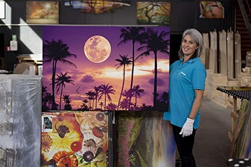 Startonight Платно Стенен Арт Декор Лилаво Вечер в Маями Пейзаж на Луната Картина за Хола 32 x 48