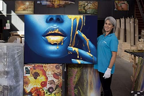 Стенно Изкуство върху Платно Startonight - Синя Златна Метална Картина за вашия интериор, Лице за Хола 32 x 48