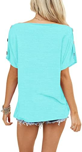 INFITTY Дамски Блузи С открити Рамене Ежедневни Летни Свободни Ризи с Копчета и Къс Ръкав Блуза, Туника