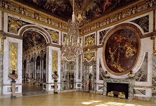 Laeacco 10x8 фута Европейския Версайския дворец Интериорен Винил Фон За Снимки Луксозен Полилей Реколта Фреска