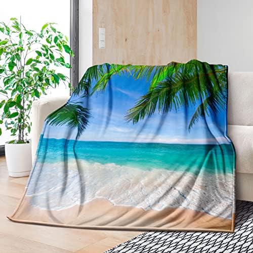Фланелевое Одеяло BDUCOK Ocean Beach, Тропическа Палма, Гавайское Одеяло с Океански Каре, Супер Меко Одеяло на Слънчев