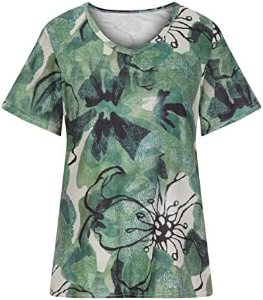 Есенно Лятна Блуза-Риза с Къс ръкав за жени 2023, Памучен Тениска с Дълбоко V-образно деколте и Графичен Дизайн,