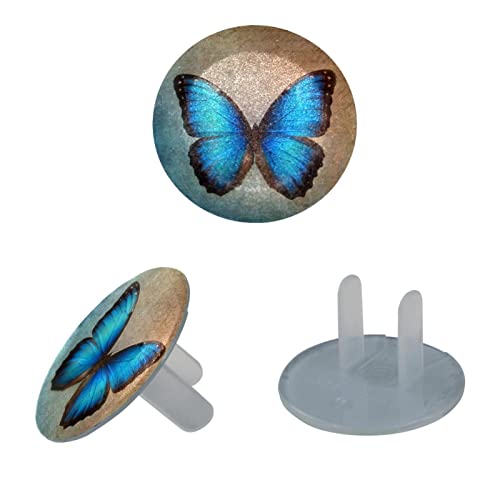 Реколта Пластмасови Капачки за контакти с Шарени пеперуди Син цвят, Защита за штекеров в опаковка от 12 броя, Кръгли Пластмасови