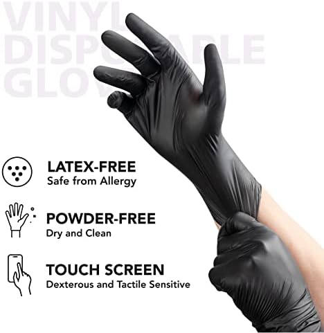 Ръкавици за еднократна употреба OriStout за жени, Черни Винилови Ръкавици за Еднократна употреба Без латекс за