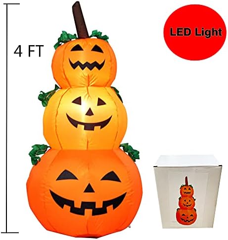 LAUJOY 4 Фута Led Лампа за Хелоуин Надуваем 3 Тиква Стека Украса Джак-o-Фенер Надуваеми Продукти за Вътрешно, Външно