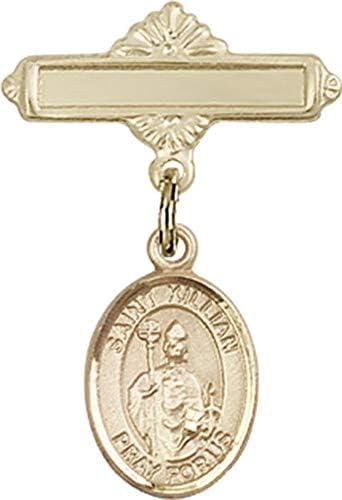 Детски икона Jewels Мания с чар Свети Килиана и полирани игла за бейджа | Детски икона от 14-каратово злато