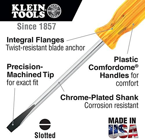 Klein Tools BD284 Отвертка с плоска глава 1/4 инча с Трапецеидальным фитил, 4-Инчов Квадратна опашка и удобна дръжка