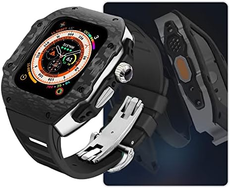 ZEDEVB Луксозен комплект модификация на Apple Watch 8 Ultra 49 мм и каишка от фторуглерода, калъф, изработени от въглеродни влакна за Iwatch 8 7 6 5 4 SE 45 мм 44 мм (Цвят: AU, размер: 45 mm за 8 7