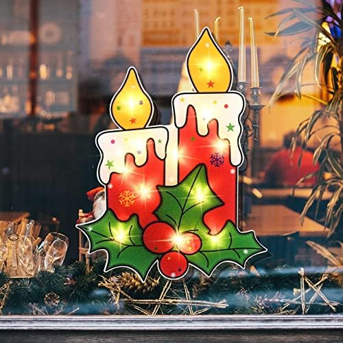 Alladinbox 17 Инча Коледна Украса Силует на Прозореца с Подсветка Свещи с Падубом и Плодове, монтиран на стената лампа/Настолна