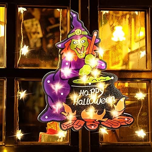 Alladinbox 17 Предсвеченные украса за Хелоуин, Силует на прозореца, Празничен дисплей - Котел за приготвяне на Вещици
