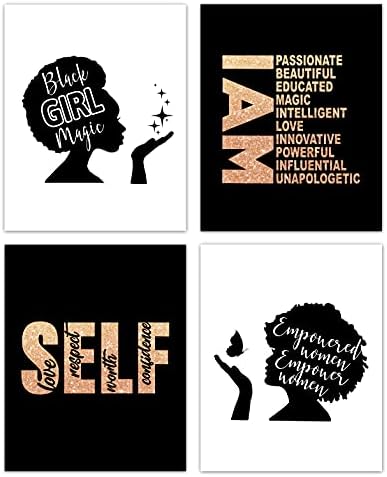 HUYAW Черно Момиче, Вълшебна Жена, Обезпечен с правомощия, жени, афро-американци, афро-щампи върху стената, Комплект от 4 Вдъхновяващи