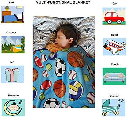 Детско одеяло - Спортни топки - Фланелевое флисовое одеало (50 x 60) - Ултра Мек плюш, топъл, уютен - идеален за момчета,