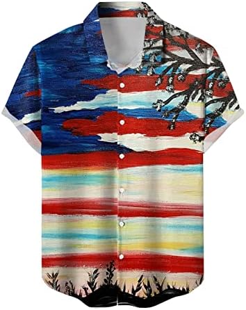 2023 Нова Мъжки Ежедневни Риза в стил Мозайка с принтом Ден на Независимостта на САЩ в стил Мозайка с Къс ръкав, Мъжки Риза