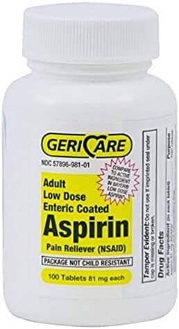GeriCare Аспирин, За възрастни, най-Ниската доза, Кишечнорастворимая обвивка, Обезболяващо, 81 мг, 100 за бутилка, 12 Флакона,
