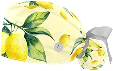 2 Опаковане на Работни шапки за еднократна употреба с Превръзка на Пот за жени, Лимон-Плодови Жълти Шапки-Търкане с