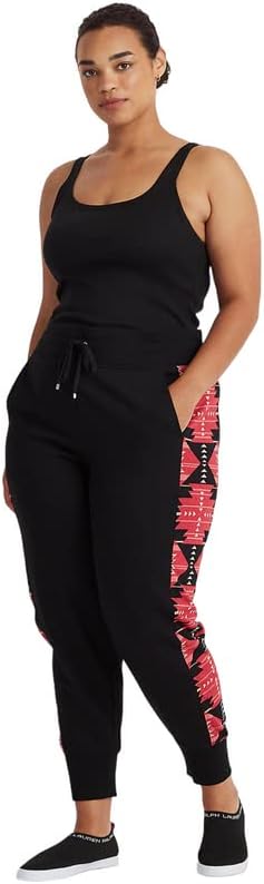 Дамски плюшени панталони за джогинг голям размер Lauren Ralph Lauren (черни, 3X)
