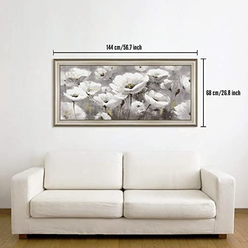 Стенно Художествено Изображение на Платно с цветя: Хол, Абстрактна Живопис, Цветен Рамка, Интериор, Съвременно Бяло Цъфтящо