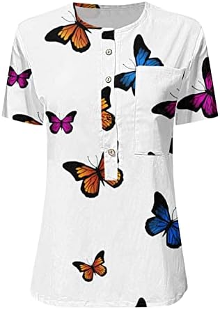 Блуза За Момичета С Къс Ръкав и деколте Лодка, Памучен Пеперуда, Абстрактно Изкуство, Графичен Ежедневна Блуза, Тениска