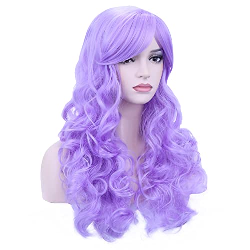 BERON 24 лавандово-лилаво перука, дълга къдрава лилаво перука с бретон, огнеупорни перука за cosplay (лавандово-лилаво)