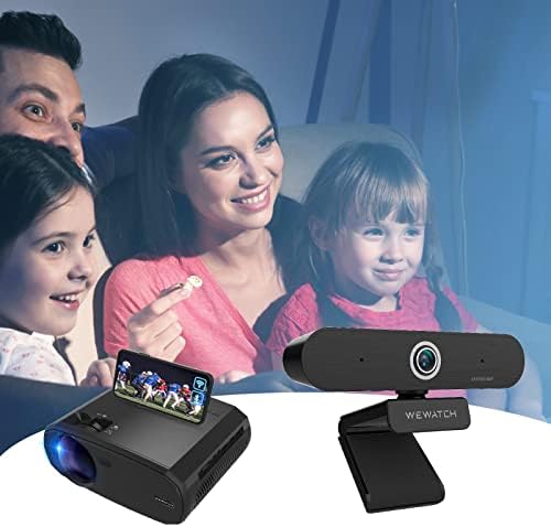 Проектор WEWATCH V50 5G WiFi 1080P с Blutooth (черно), Уеб камера PCF2 1080P с 2 микрофона, Уеб-камера с автоматично