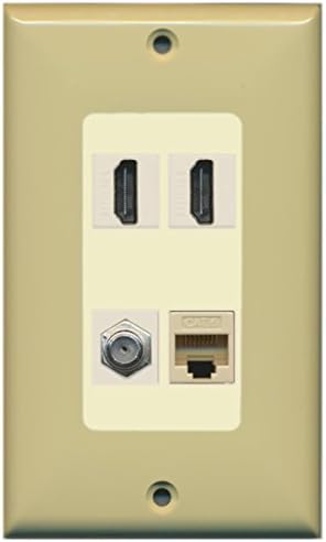 RiteAV - 2 Порта HDMI 1 Порт за Коаксиален кабел за tv - F-Type 1 Порт Cat6 Ethernet Декоративни Стенни плоча - Кафяв