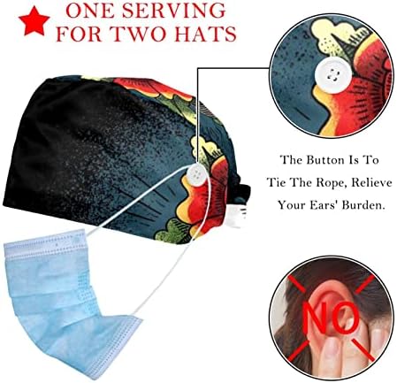 2 Опаковки Регулируема Работна шапка с Копчета, Художествена Превръзка на главата с цветя, Рози за жени и мъже, Един Размер