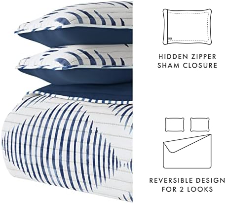 Стеганое одеяло Merit Lines Тъмно синьо от 3 теми с две накладки King/Cali King | Леки, Всесезонни Покривки за легло с шарени